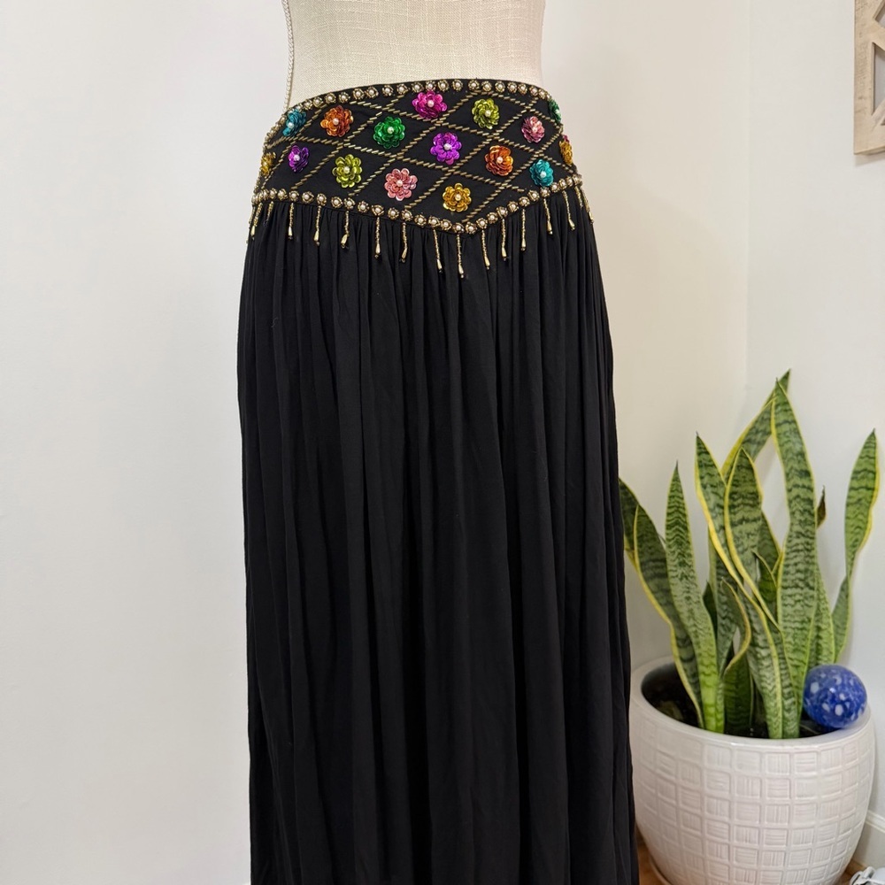 Vintage Tara’s Stars Flower Handmade Skirt with Pockets Black Size Large - Picture 11 of 12